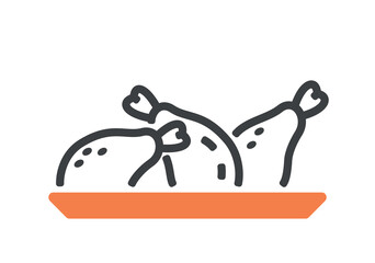Chicken on plate icon color. Turkey, meat and thanksgiving. Poster or banner for website. Farming and agriculture, natural and organic product. Cartoon flat vector illustration