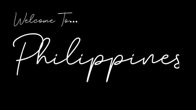 Welcome to philippines word in black background. Animated welcome in overshot animation. This animation is suitable for greeting footage