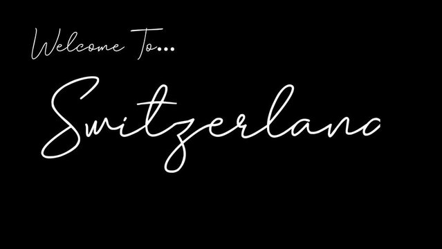 Welcome to switzerland word in black background. Animated welcome in overshot animation. This animation is suitable for greeting footage