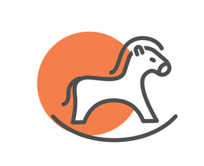 Child horse icon. Sticker for social networks and messengers, symbol of childhood, toy for boys and girls. Entertainment, fun and happiness. Cartoon flat vector illustration