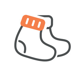 Child socks icon. Element of clothing and accessory for cold season and weather, winter or spring. Health care and prevention, fashion and style. Cartoon flat vector illustration