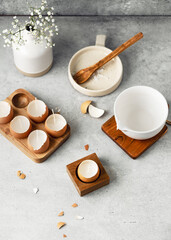 Step 4. Leave the eggshells to dry for a few hours. Natural craft for kids concept. Easy handmade home decoration for Easter. Copy space.