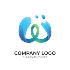 W wave logo concept, letter W and water combination logo with 3d green and blue color style
