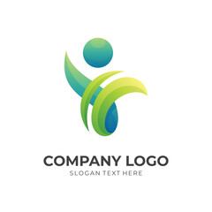 herbal human logo template, people and leaf combination logo with 3d green color style