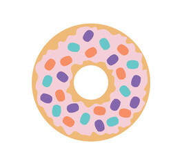 Donut with sprinkles. Cafe or restaurant menu. Symbol of holidays, events and festivals. Design element for invitation and greeting postcard. Cartoon flat vector illustration