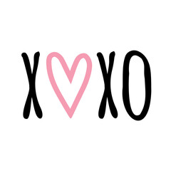 Vector hand drawn doodle sketch xoxo lettering with heart isolated on white background