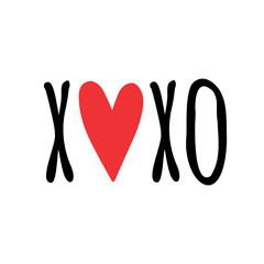 Vector hand drawn doodle sketch xoxo lettering with heart isolated on white background