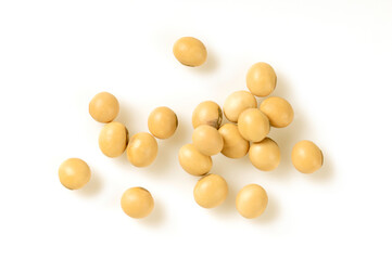 Close up of Soybeans seed isolated on white background. Top view
