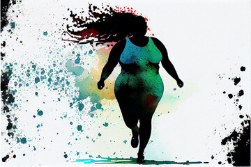 Beafutiful afroamerican body positive young woman running. Run and fitness, healthy lifestyle - 564080142