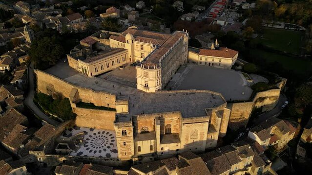 Front view of the castle of Grignan in the Drome during sunset, France, Europe.