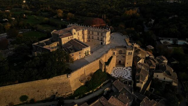 Front view of the castle of Grignan in the Drome during sunset, France, Europe.