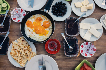 Turkish breakfast top view.