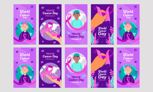 world cancer day social media stories vector flat design