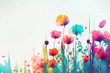 Fototapeten Colorful abstract flower meadow illustration. Generative AI. © eyetronic