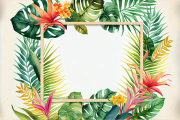 Fototapeta na wymiar Tropical frames with leaves, flowers for party invitations, sale posters and wedding cards. Collection of templates.