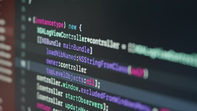 Coding UX UI script text on screen, HTML5 in editor for website development, Close up Macro of Programming code software developer. 