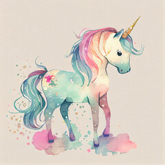 Plakat Unicorn rainbow cute illustration - card and shirt design