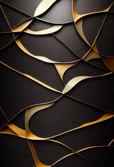 Gold and black wavy shapes abstract background. Decorative vertical illustration with metalic texture. Shiny material Gold and black wavy shapes pattern.