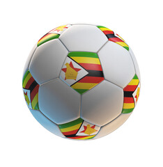 Soccer ball with the flag of Zimbabwe on isolated transparent. 3D Rendering
