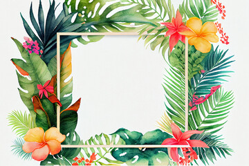 Tropical frames with leaves, flowers for party invitations, sale posters and wedding cards. Collection of templates.