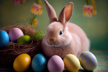 easter bunny and easter eggs
