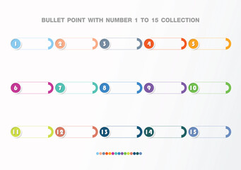 Bullet with number collection. Numbers from 1 to 15.