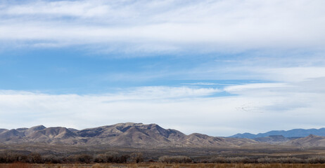 Landscape of mountains as seen from the Bosque del Apache National Wildlife Refuge