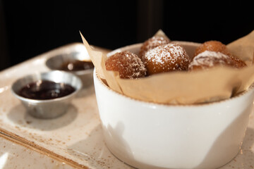 Donut Holes with Chocolate Sauce