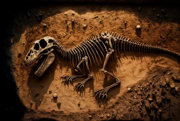 Foto auf Acrylglas Illustration, Skelett eines Dinosaurier in der Erde - Generative AI © Jürgen Fälchle