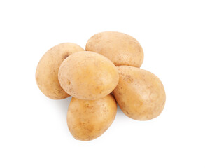 Tasty fresh potatoes on white background, top view