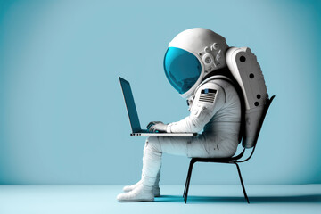 Astronaut sitzt an einem Schreibtisch und arbeitet am Laptop - Generative AI - 564089744