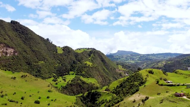 Aerial landscape of the countryside, green mountains, Andean region, Colombia,South America
