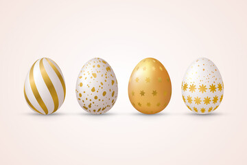 Set of different golden easter eggs 
