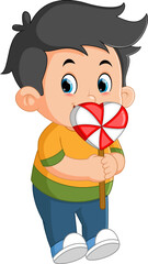 cute boys are enjoying big heart shaped candies