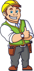 Cartoon of construction worker with thumb up hand