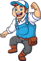 the happy handyman is jumping and excited character