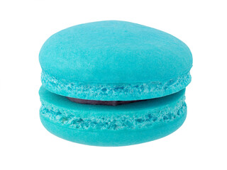 Front view, light blue macaron (macaroon) blueberry flavor, isolated on transparent background.