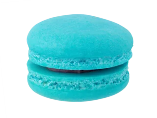 Crédence de cuisine en verre imprimé Macarons Front view, light blue macaron (macaroon) blueberry flavor, isolated on transparent background.