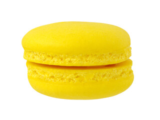 Front view, yellow macaron (macaroon) lemon flavor, isolated on transparent background.