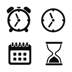 Set of time icons with black color isolated on white background