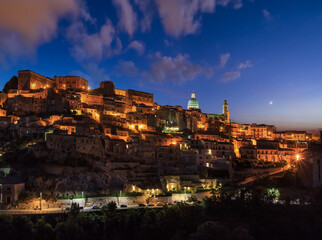 Night old medieval Ragusa Ibla famos Sicilian town view (Sicily, Italy). City lights of famous touristic destination. Unesco world heritage site.