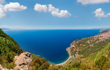 Summer picturesque Tyrrhenian sea Calabrian coast view from Monte Saint Elia (Saint Elia mount, Calabria, Italy) top.