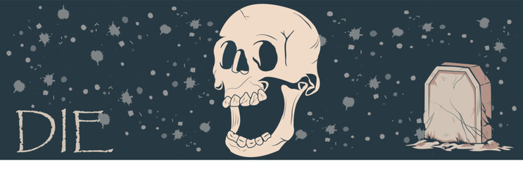 Depicts the human body after it is finished until only the bones are left like the illustration which is only a skull around the grave