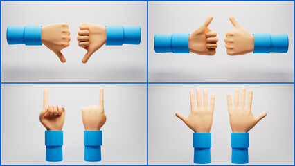 3d illustration of hands making different gestures for business content use