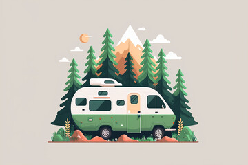 Obraz premium Camping car at campsite made with Generative AI
