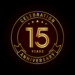 15th anniversary template design concept with golden ribbon for anniversary celebration event. Logo Vector Template