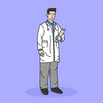 vector illustration of doctor taking notes with a simple concept.doodle style.suitable as icon,avatar,etc