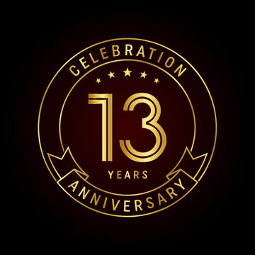 13th anniversary template design concept with golden ribbon for anniversary celebration event. Logo Vector Template