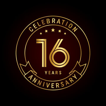 16th anniversary template design concept with golden ribbon for anniversary celebration event. Logo Vector Template