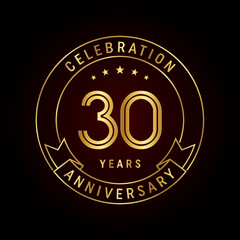 30th anniversary template design concept with golden ribbon for anniversary celebration event. Logo Vector Template